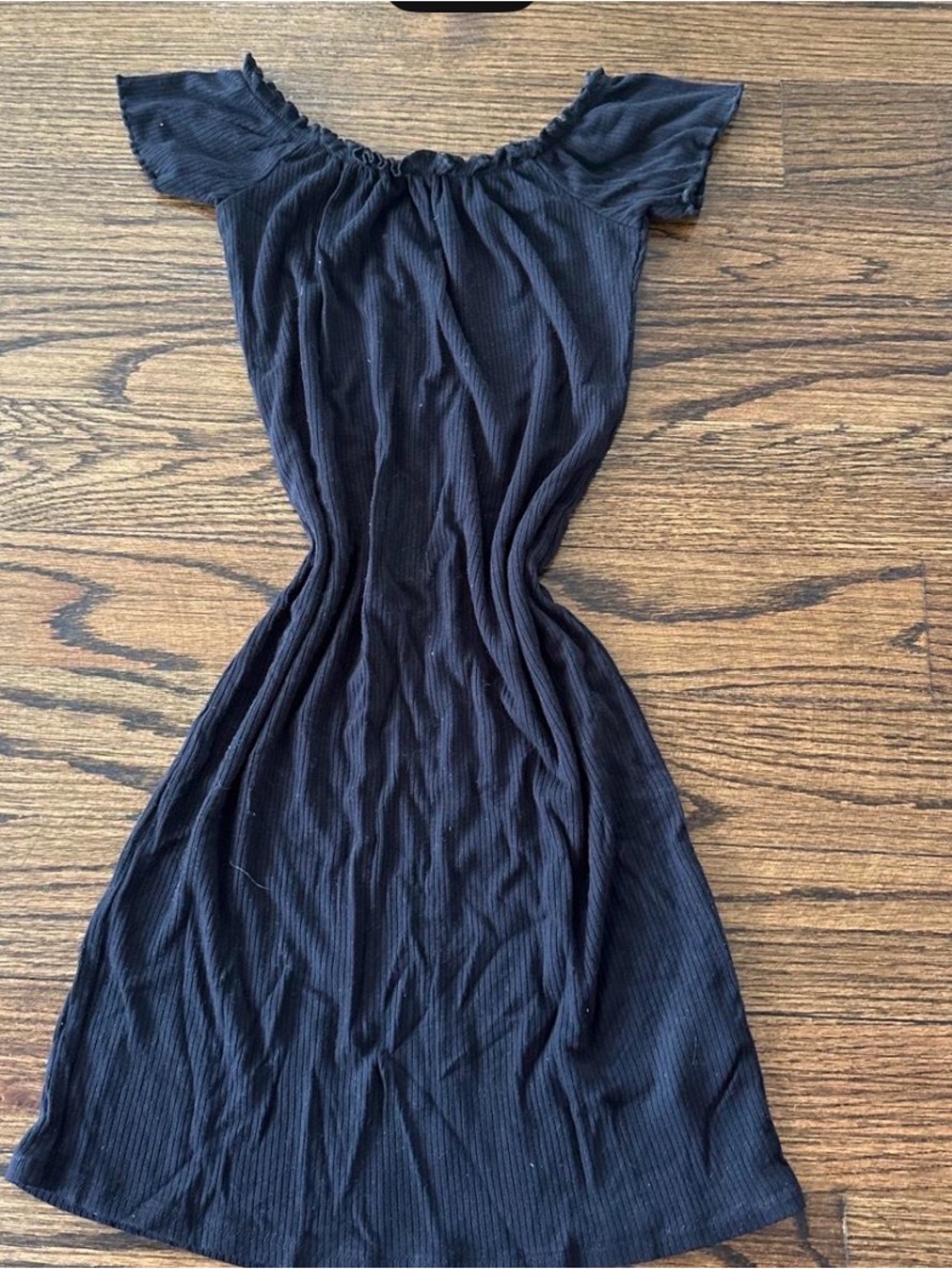Garage Black Off-Shoulder Ribbed Midi Dress